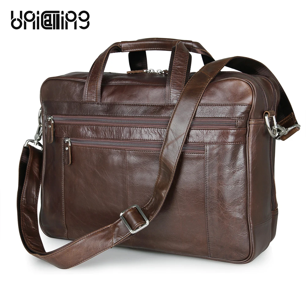 UniCalling luxury genuine leather large men bag premium cow leather business bag leather laptop bag 17