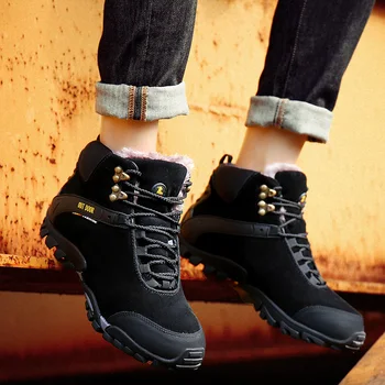 

Winter Boots Brand Men Suede leather Fur Warm Ankle Boots Driving outdoor Men's Boots Men Winter Waterproof Men Snow Boots j3