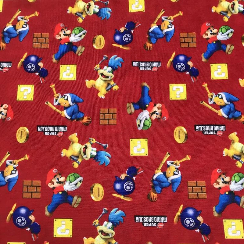 Cotton Knit Fabric Cartoon Super Mario 