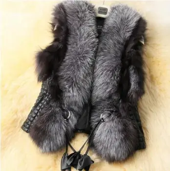 

2019 S/6Xl Women Short Section Vest Oversized Winter Autumn Pu Leather Fake Fur Patchwork Waistcoats Female Black Vests J2999