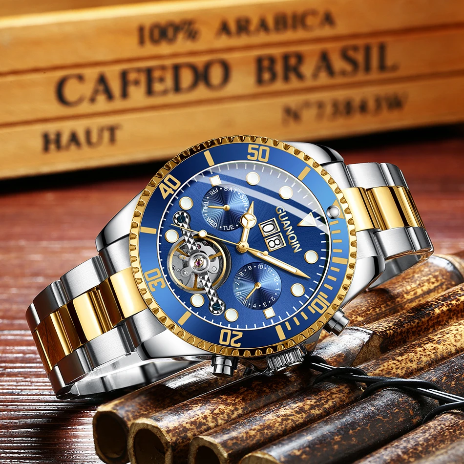 Мужские часы Топ бренд класса люкс GUANQIN механические часы зеленый водонепроницаемый Дата Неделя reogios masculinos de luxo