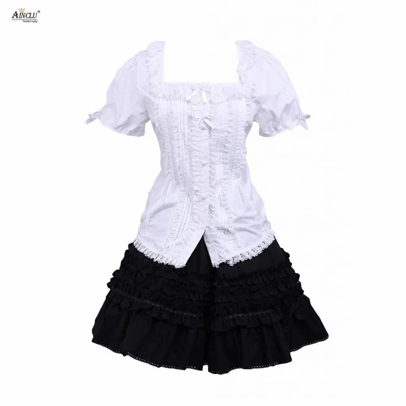 Ainclu Womens Katoen Lolita Pak Inclusief Witte Korte Mouwen Blouse En Zwarte Kant Classic Lolita Rok Gratis Verzending Ainclu Womens Katoen Lolita Pak Inclusief Witte Korte Mouwen Blouse En Zwarte Kant Classic Lolita Rok Gratis Verzending