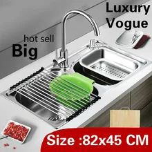 Домашний vogue емкость мыть овощи общий большой двойной кухонный паз раковина 304 нержавеющая сталь 820x450 мм