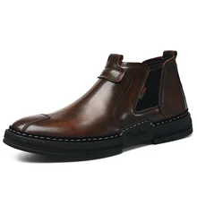 В английском стиле Мужская дышащая обувь из натуральной кожи на платформе без шнуровки Туфли-оксфорды мотоциклетные ботильоны ботинки челси sapato hombre