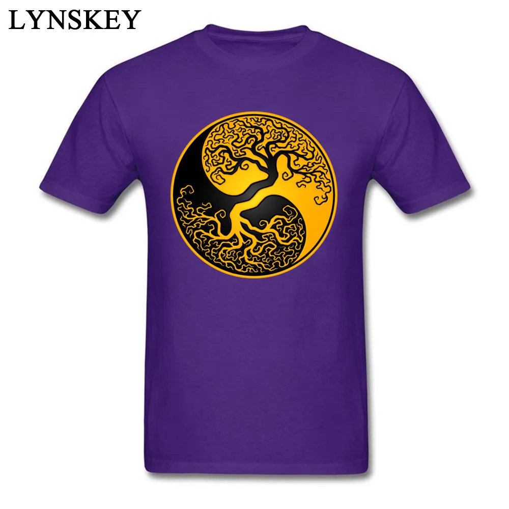 Cool T-shirts Brand Crewneck Simple Style Pure Cotton Men's Tops Shirts Custom Short Sleeve Tee Shirt Top Quality Wholesale Yellow and Black Tree of Life Yin Yang purple