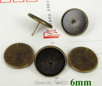

6mm Antique Bronze tone Blank Bases Round Bezel tray Glass Cabochon Pin Stud Earrings Post Settings Findings Wholesale