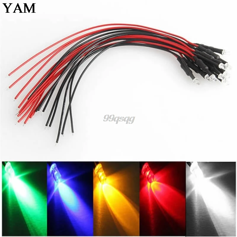 

10 Pcs DC 12V Pre-wired LED Lamp Cable Bulb Emitting Diode 18cm 5mm Car Light Source Drop shipping