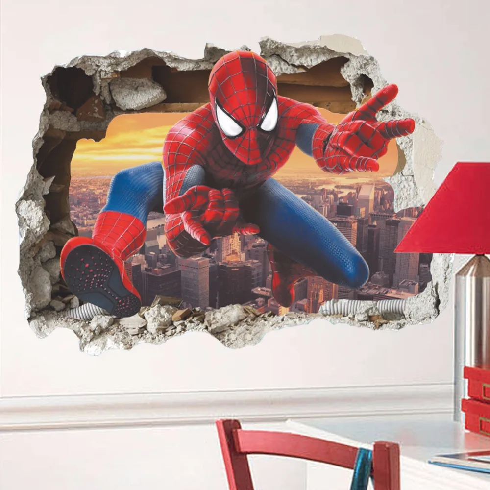 Spider Man Through Wall 3D Visual Mural Cool Hero Removable Wall