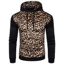 Men Leopard Coat Jacket Hoodie Long Sleeve Outwear Hoody Men