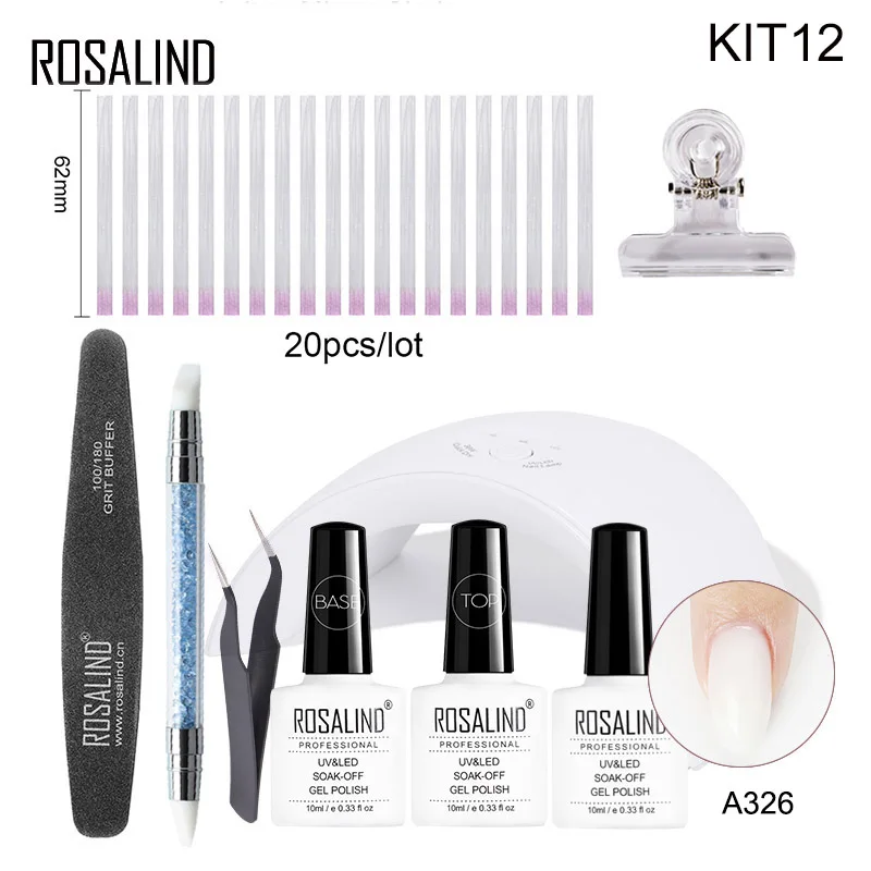 KIT12 Розалинд волокна Стекло Комплект гель-лака для ногтей для наращивания 10/20 штук поли гель защемления зажимы база и лаки для ногтей все для маникюра - Цвет: KIT12