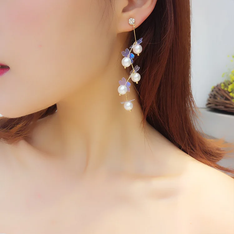 New Korean Long Earrings for Women Simulated Pearl Jewelry Drop Earring