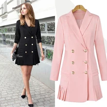 Осенне-зимняя уличная одежда, двубортный длинный костюм, женский Блейзер, тонкий низ, плиссированное Женское пальто, куртка, Повседневная Верхняя одежда размера плюс