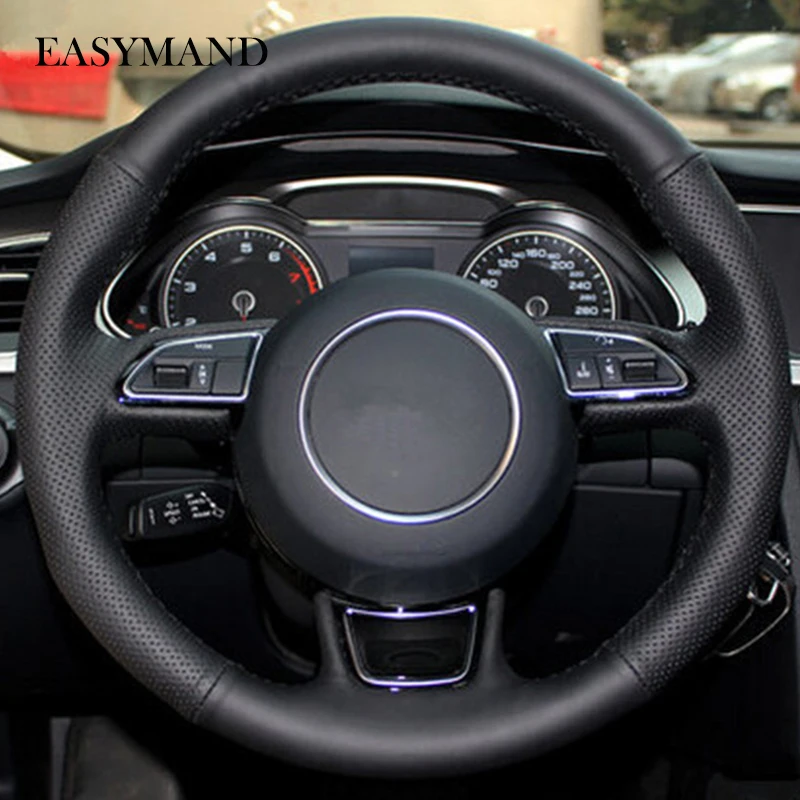 Car Styling Special Hand-stitched Black Genuine Leather Steering Wheel Cover For AUDI A1 A3 A4 A5 A7 | Автомобили и мотоциклы