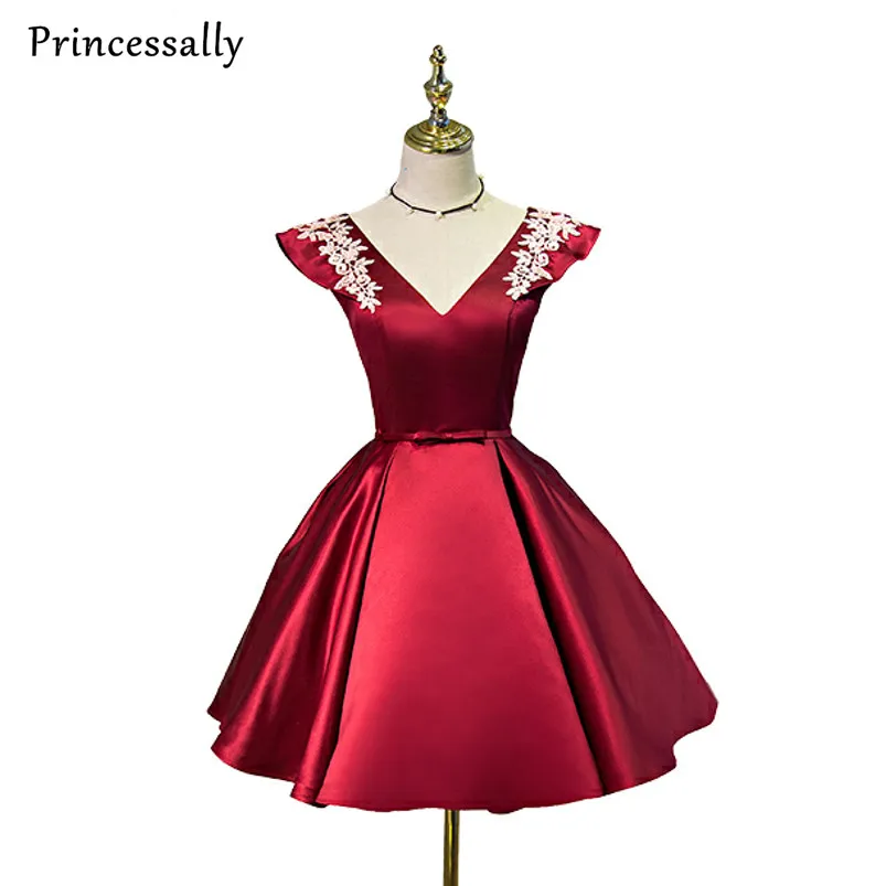 Винно красное вечернее платье Princessally короткие Роскошные атласные деловые платья