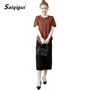 

Saiqigui 2019 spring summer Women Sets plus size L-5XL Casual loose two piece set T-shirt + Wide leg pants conjuntos mujer