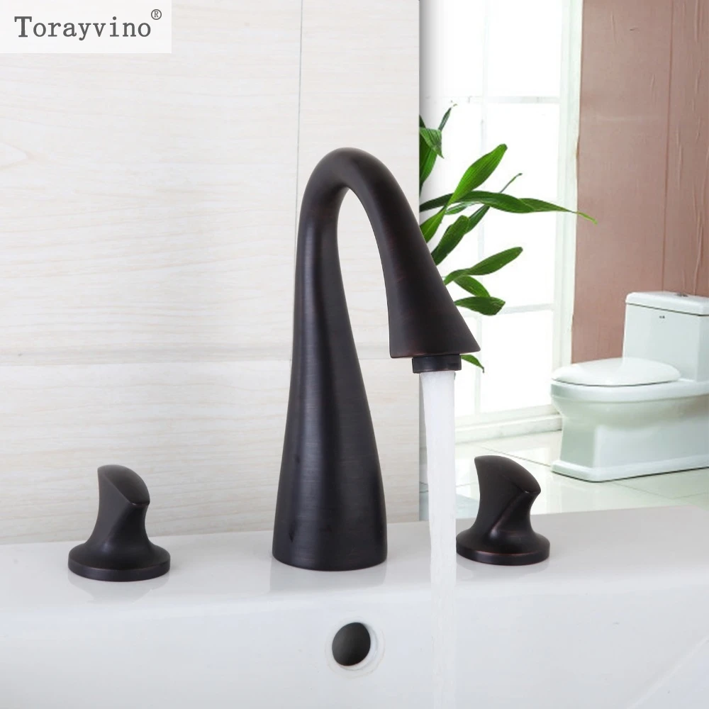 

Torayvino Oil Rubbed Bronze Bathroom Basin Sink Faucet Two Handle One Hole Mixer Tap Deck Mounted Basin Sink Faucet