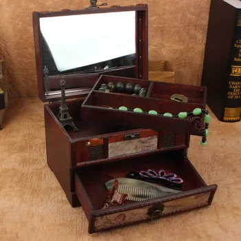 

Mirror Jewelry Box Wooden Storage Box Makeup Organizer Retro Storage Caixa Porta Joias Caixa organizadora Cajas organizadoras