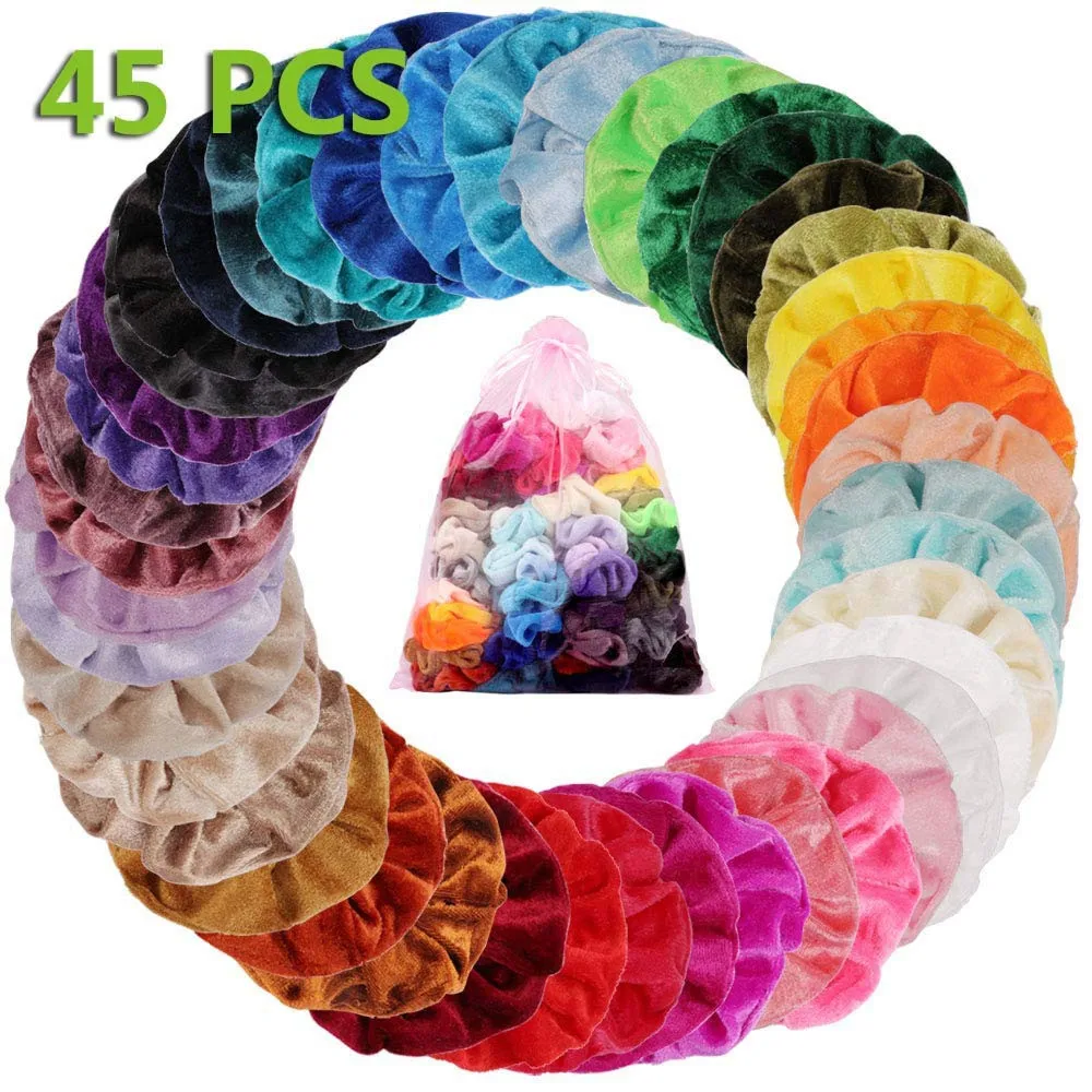 

Pack of 45 Velvet Elastic Hair Bands Scrunchy for Women or Girls Hair Accessorie Colors Hair Ties Girl Hair Band