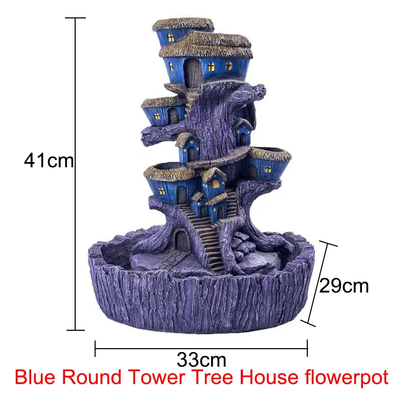 Круглая башня, дерево, дом, цветочный горшок, Солнечная лампа, суккулентные растения, плантаторы, сказочный сад, скульптура, микро пейзаж, украшение в горшках - Цвет: B