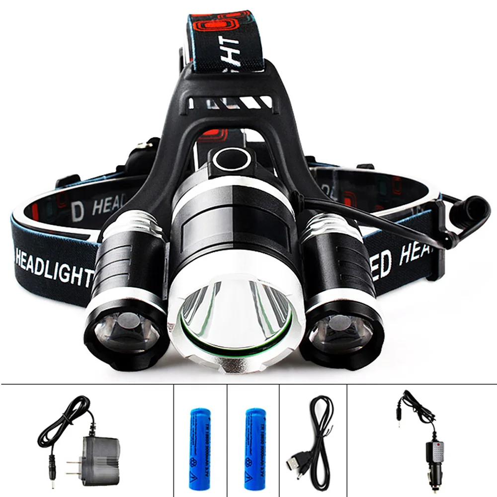 

T6+2*R5 LED Headlamp Headlight Dropshipping Camping Fishing Head Lamp Light 2*18650 battery +Wall Charger USA RU Stock