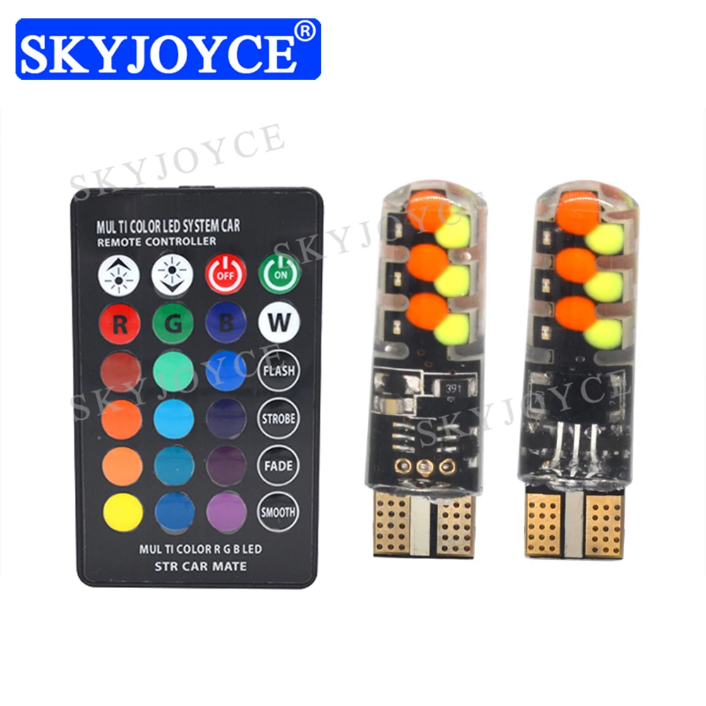 SKYJOYCE RGB T10 W5W светодиодный лампы 12SMD COB 194 168 автомобиль с пультом дистанционного управления 12V со стробоскопической вспышкой для чтения клина светильник просвет светильник s