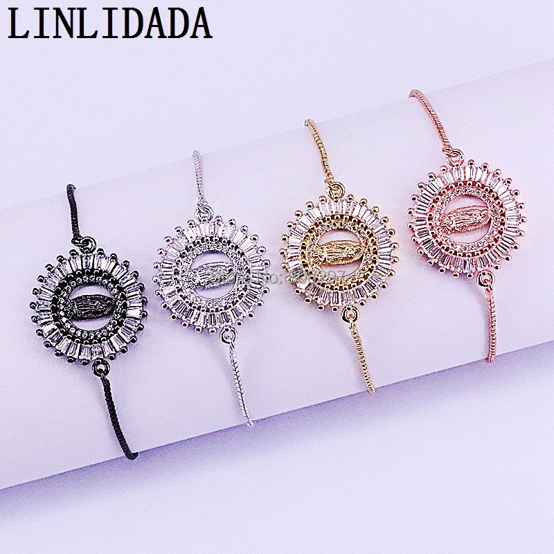 

10Pcs Fashion Mix Colors Micro Pave CZ Crystal Round Shape Jesus Connector Charm Bracelet