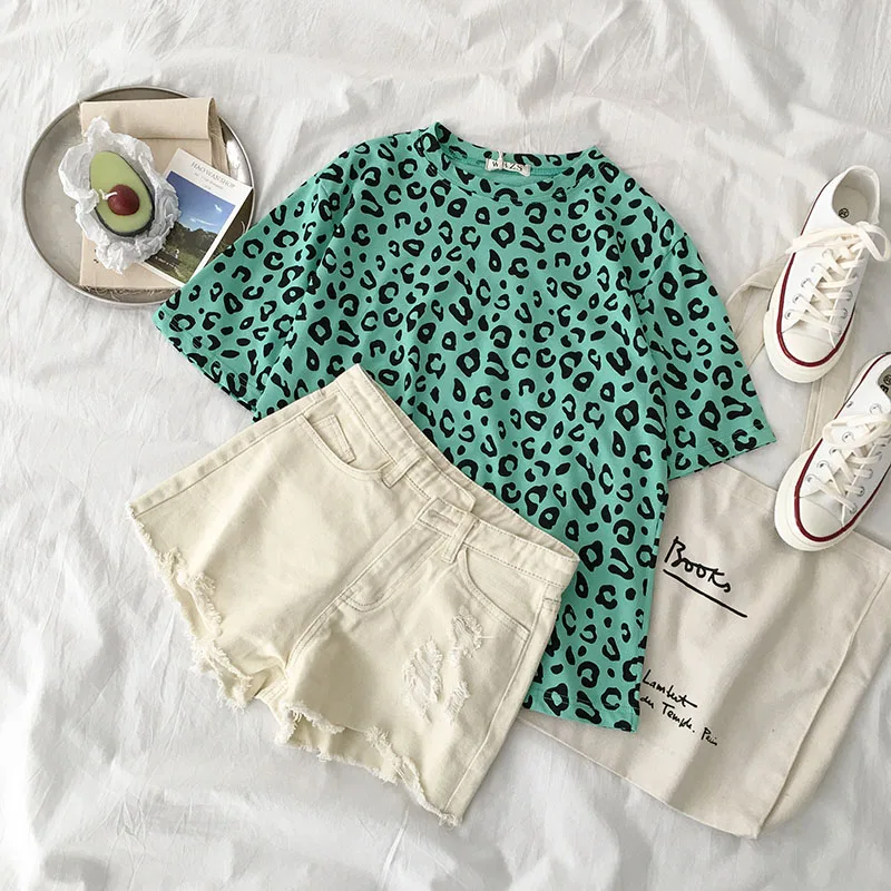 

Summer 2019 New Women's Wear Korean Ins Popular Leopard-print Loose Hundred Sets Short-sleeved T-shirt