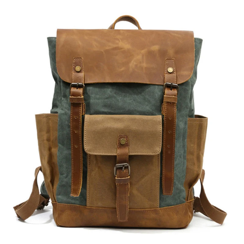 

Retro Men Laptop String Backpack School Bag Canvas and Leather Travelling Back Pack Drawstring Backpacks for Boy