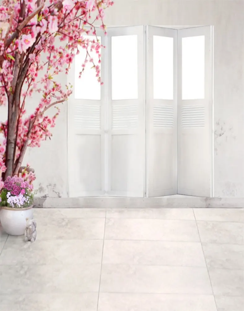 

5x7ft Pink Flowers Tree White Room Photography Backdrops Photo Props Studio Background