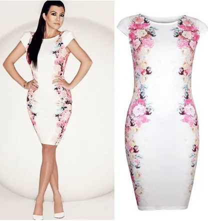 2017 Women Flower Print Dress White Bodycon Casual Pluse Size 2017 Women Flower Print Dress White Bodycon Casual Pluse Size Slim Elegant Club Party Dresses Vestidos 363 In From S