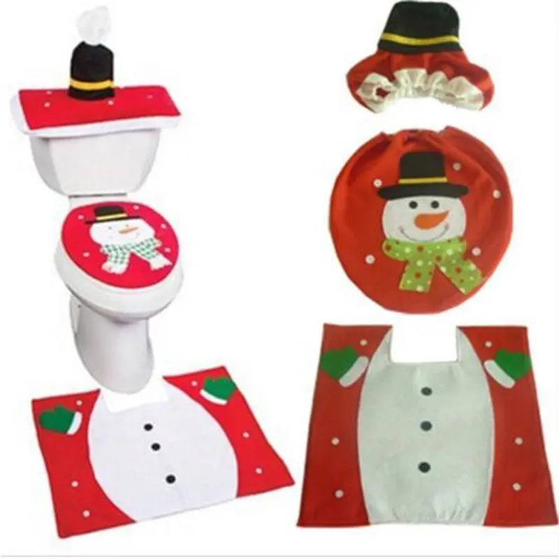 New 3Pcs Christmas Toilet Seat Cushion Mat Water Tank Cover Paper Towel Sleeve Bathroom Santa Claus Toilet Seat Home Decoration