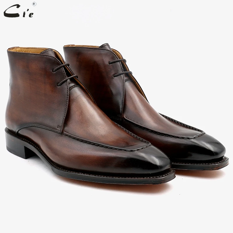 - Cie Full Grain Genuine Calf Leather Boot Patina Brown Handmade Lacing Derby Ankle Boots A06