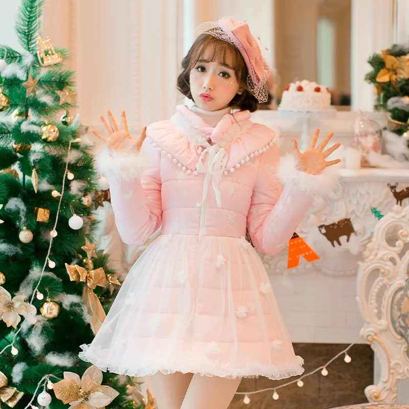 Princess sweet lolita white dress Candy rain Japanese design Sweet long sleeve Collar bow sweet cotton
