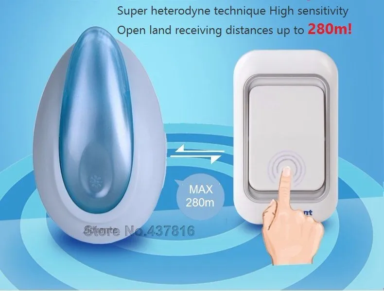 Бытовой водонепроницаемый беспроводной дверной звонок, 2 передатчика+ 1 приемник, электронный пожилых пейджер ночник Макс Получить расстояние 280 м