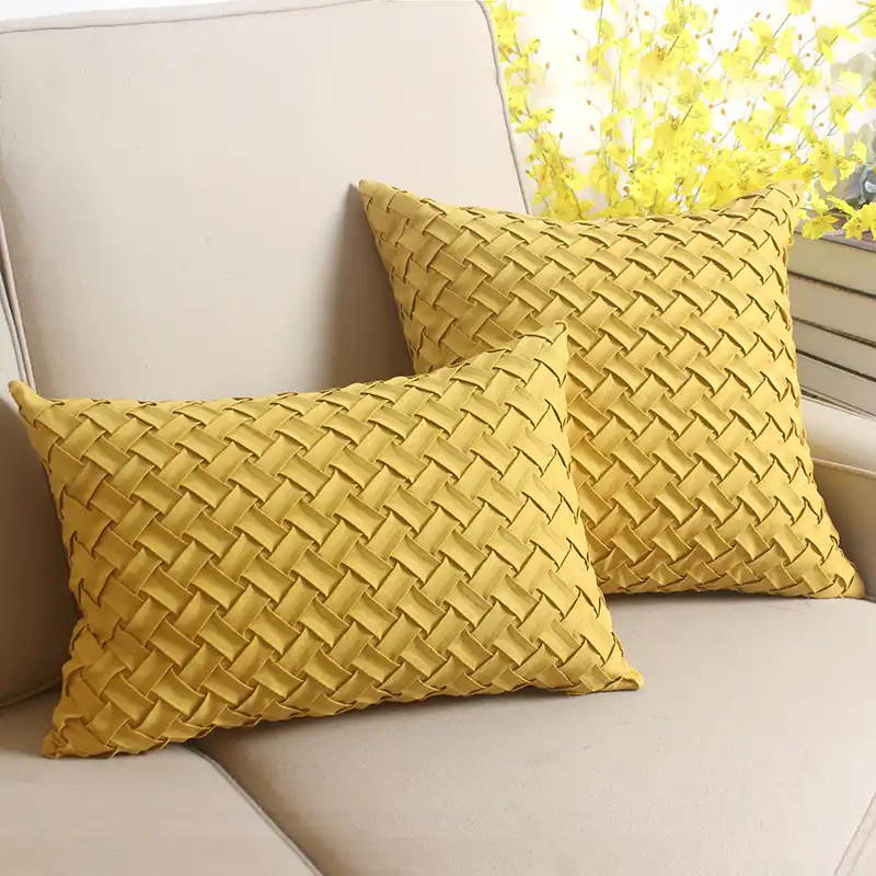 Hand Woven Suede Cushion Cover Yellow Brown Blue Grey Suede Pillow Case Modern Decorative Plaid Waist Sofa Pillow Covers 45 45cm Cushion Cover Aliexpress