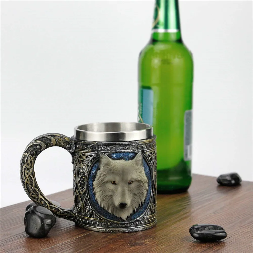 3D Волк король голова узор кружка Ретро Смола нержавеющая сталь кофе чай чашка 15 унций простые и креативные кружки Akuhome керамическая кружка# X