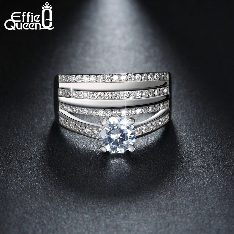 Effie queen Модные кольца для крупных пальцев для Для женщин с AAA кубический циркон наборы свадебных ювелирных изделий Роскошные обручальные кольца в Корейском стиле кольцо ювелирные изделия DOR02