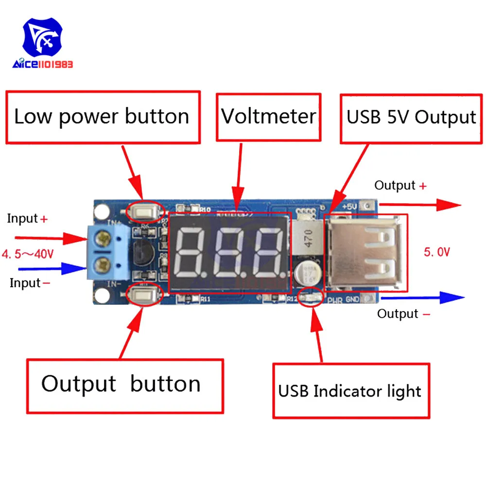 DC 4,5-40 В до 5 В 2A USB зарядное устройство светодиодный понижающий преобразователь с вольтметром модуль низкое энергопотребление автоматическая защита