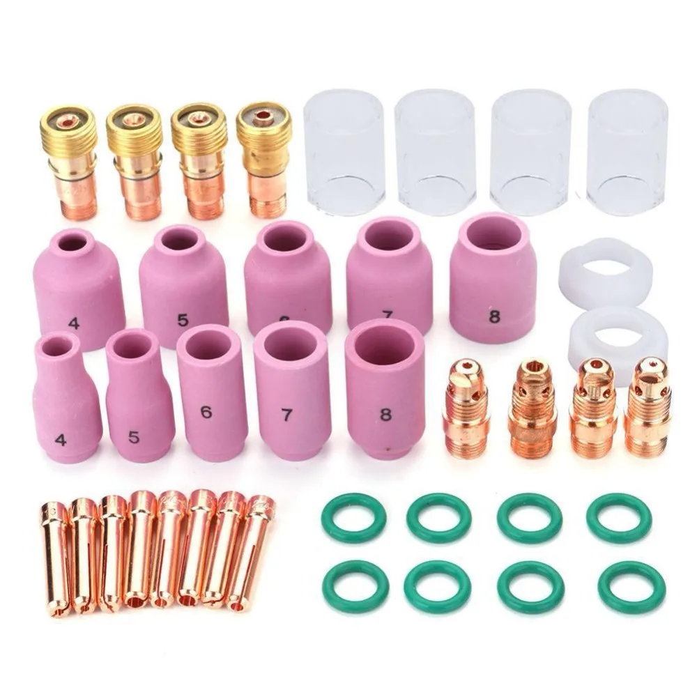 40pcs TIG Welding Torch Stubby Saver Gas Lens Pyrex Cup Kit TIG Stubby Gas Lens Ceramic Nozzle
