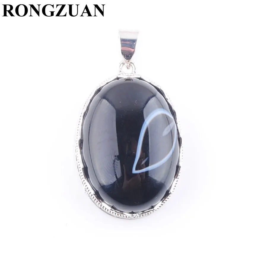 

RONGZUAN Lovely Natural Black Agates gem Stone Egg Shape Bead Pendant & Necklace Chain Reiki Healing Women Jewelry Gifts TN3677