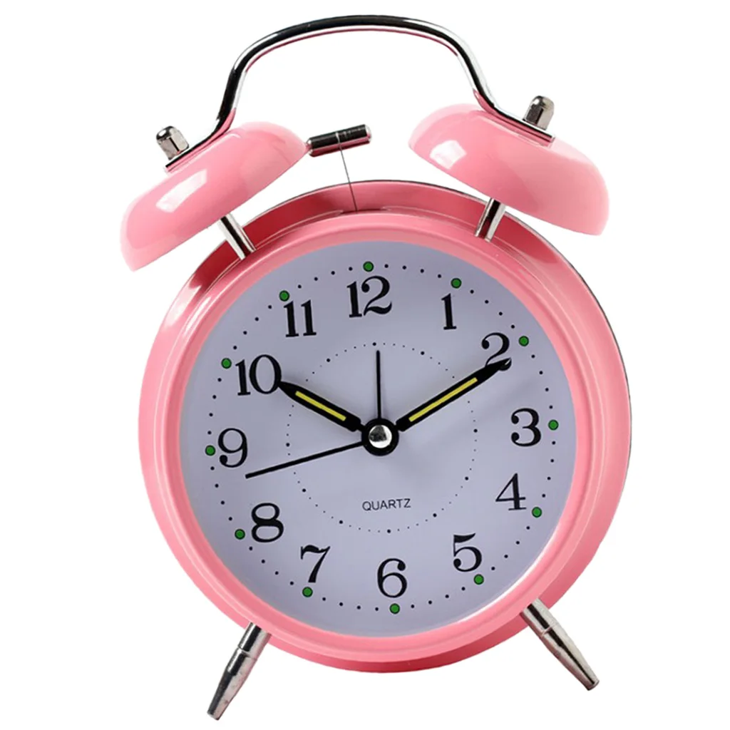 Twin Bell Alarm Clock Dial, Luminous, Battery Operated Loud Alarm Clock Green/Black/Pink/Blue