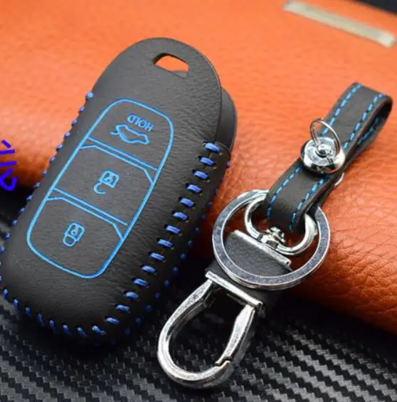 

New Gift Car Leather Smart Key Case Cover Chain For Hyundai Elantra Solaris IX35 Tucson Verna Kona Kauai Sonata Porter