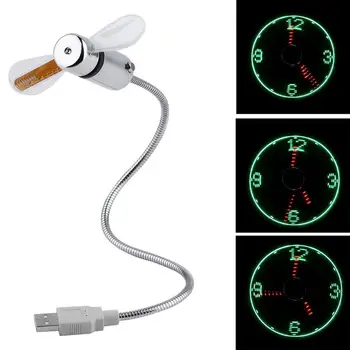 

USB Gadget Durable Adjustable Mini Flexible Fan LED Light USB Fan Time Clock Desktop Clock Cool Gadget Time Display