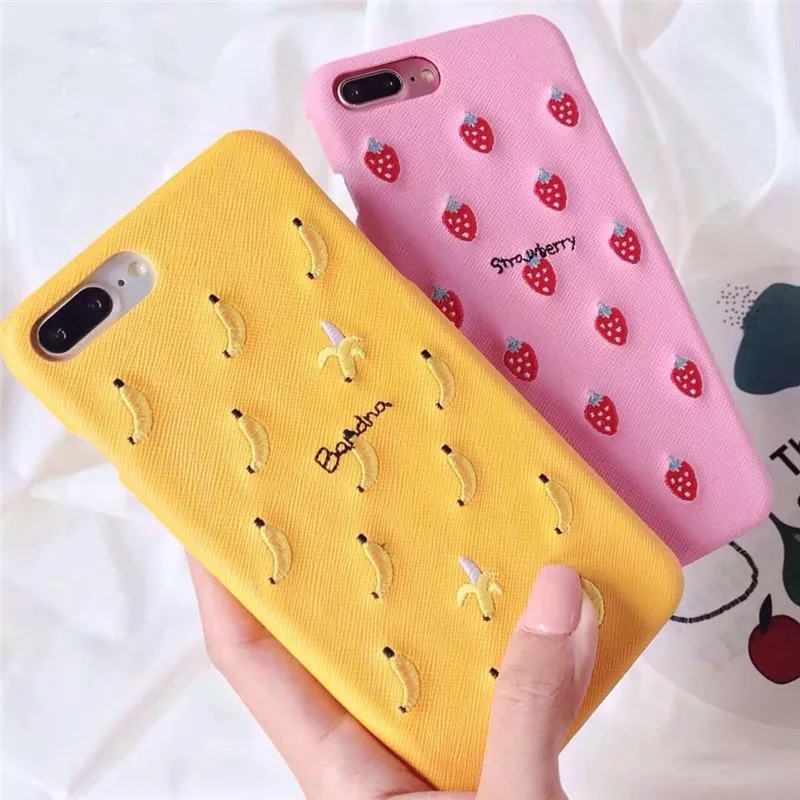 

Cute Luxury Case for Iphone 6 6S Plus X Xs Max Xr Phone Case for Iphone 7 8 Cover Fruit embroidery design Strawberry pineapple