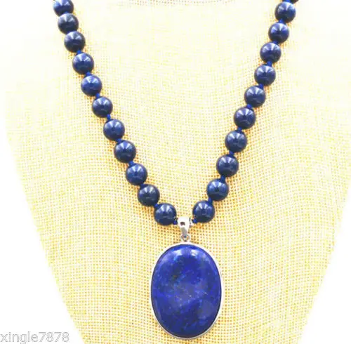 

Free Shipping **6MM blue Lapis Lazuli Beads Necklace 18" & 18x28mm