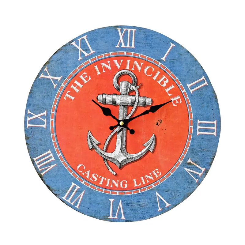 Wood Anchor Wall Clock Mediterranean Style Circular Large Decorative