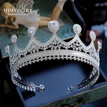 Himstory Bride Cubic Tiaras and Crowns Wedding hair jewelry Queen King Diadem Prom Headdress Crystal Crown Luxury Pageant Crown bride luxury micro domain artificial zircon crowns trendy tiaras cubic zirconia crystal clear wedding hair accessories ha20022