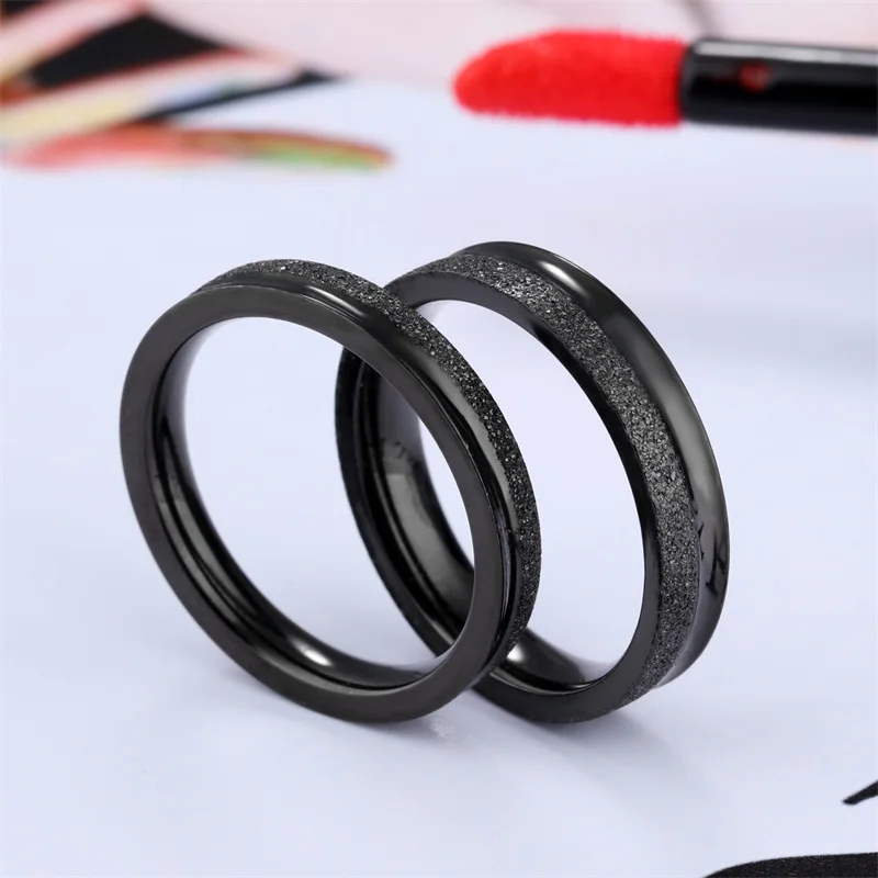 AZIZ BEKKAOUI Black Couple Rings Cool Engrave Name Matte Rings For Women Men Stainless Steel Classic Engagement Wedding Bands