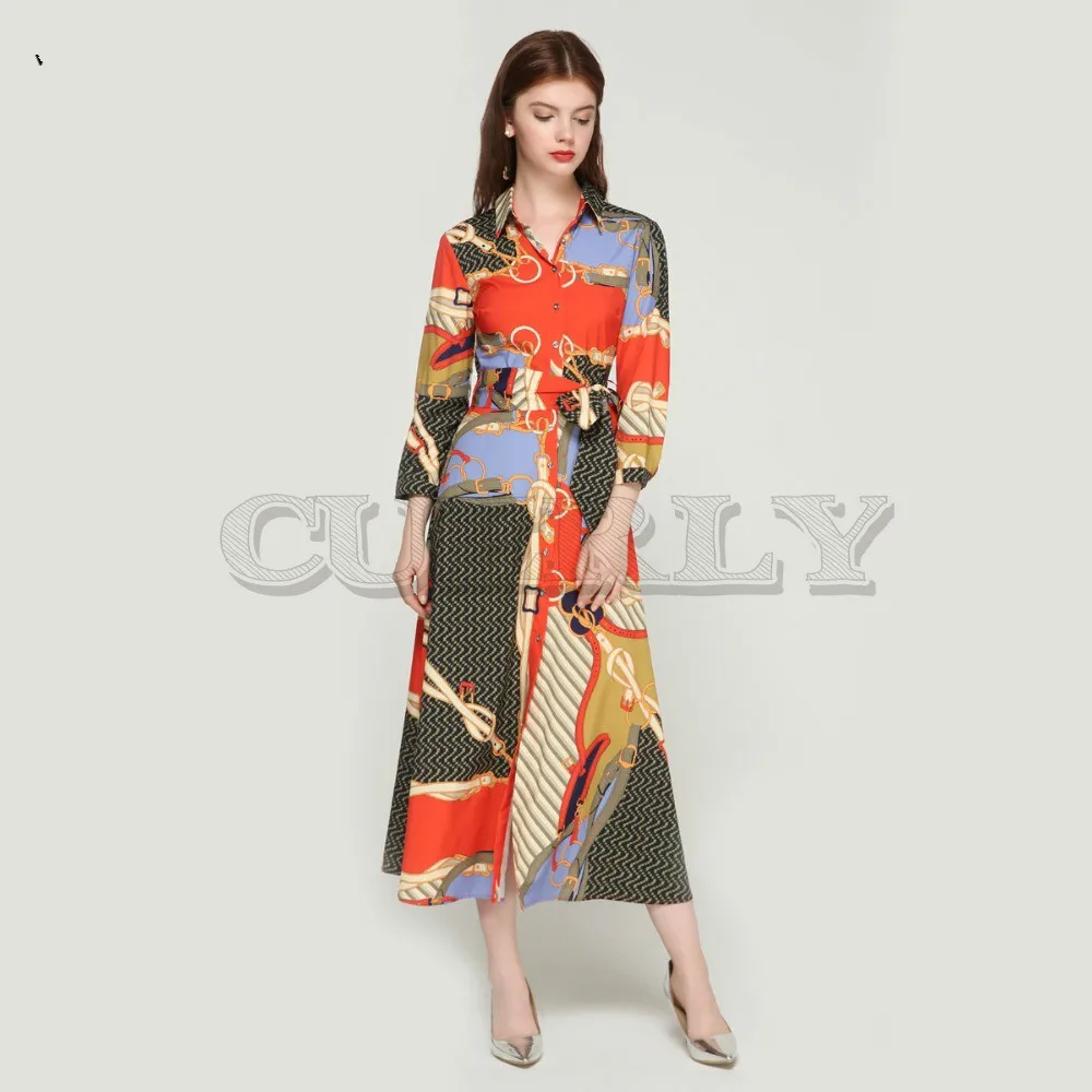 Image CUERLY women elegant patchwork print maxi dress bow tie sashes long sleeve pleated female office wear long dresses CUERLY