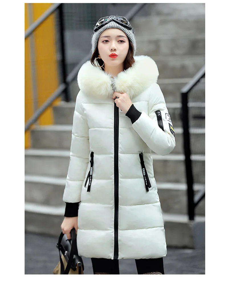Зимняя женская куртка, женская модная однотонная парка на молнии, длинная куртка с капюшоном на утином пуху, женская тонкая верхняя одежда размера плюс